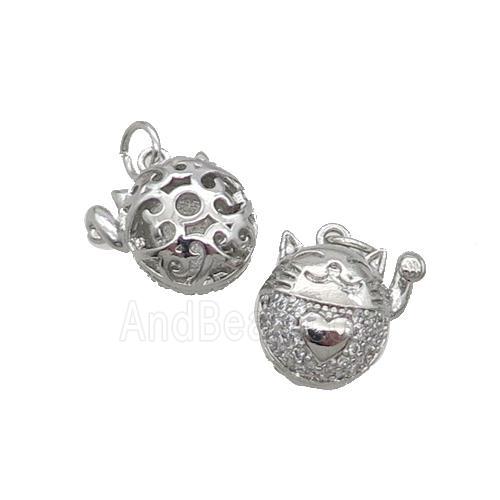 Copper Lucky Cat Pendant Pave Zircon Platinum Plated