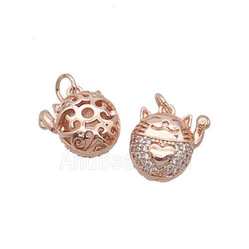 Copper Lucky Cat Pendant Pave Zircon Rose Gold