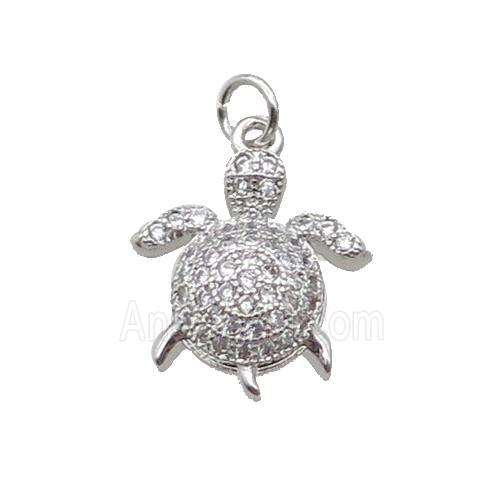 Copper Tortoise Pendant Pave Zircon Platinum Plated