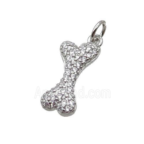 Copper DogBone Pendant Pave Zircon Platinum Plated