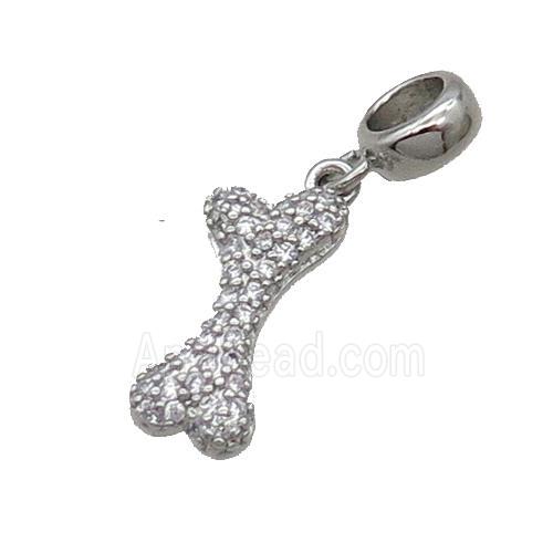 Copper DogBone Pendant Pave Zircon Platinum Plated