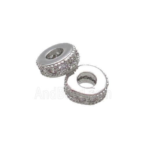 Copper Heishi Spacer Beads Pave Zircon Platinum Plated