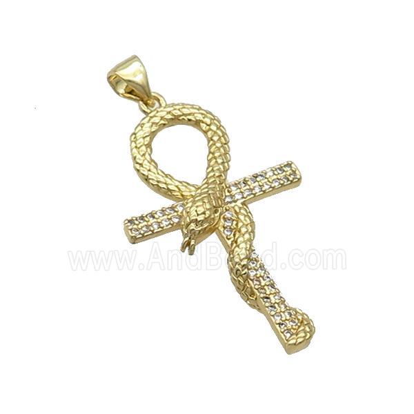 Copper Cross Pendant Pave Zircon Snake Gold Plated