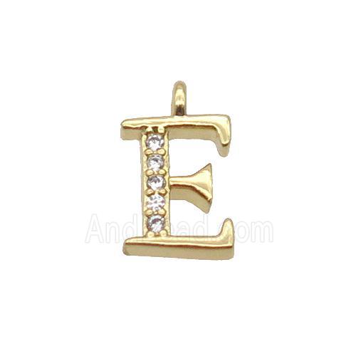 Copper Letter-E Pendant Pave Zircon Gold Plated