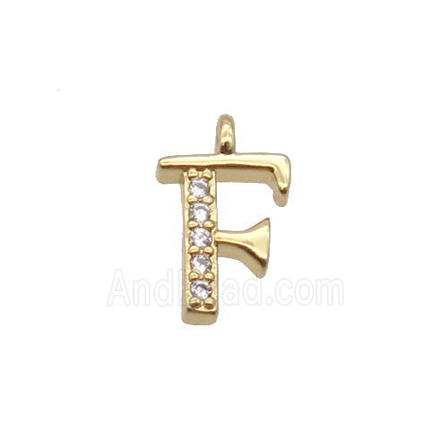 Copper Letter-F Pendant Pave Zircon Gold Plated