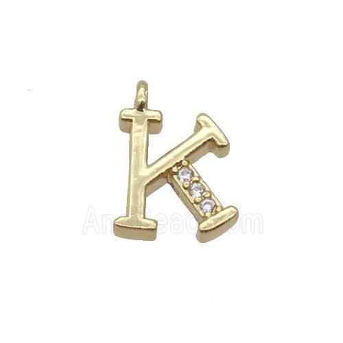 Copper Letter-K Pendant Pave Zircon Gold Plated