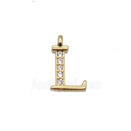 Copper Letter-L Pendant Pave Zircon Gold Plated