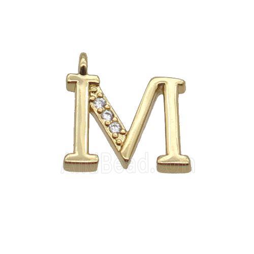 Copper Letter-M Pendant Pave Zircon Gold Plated