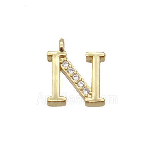 Copper Letter-N Pendant Pave Zircon Gold Plated