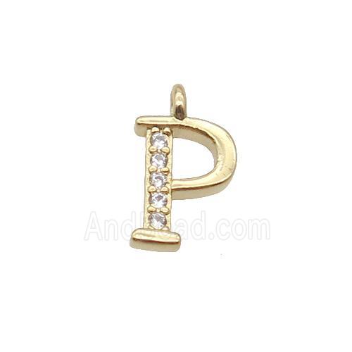 Copper Letter-P Pendant Pave Zircon Gold Plated