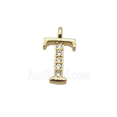 Copper Letter-T Pendant Pave Zircon Gold Plated