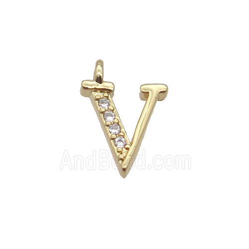 Copper Letter-V Pendant Pave Zircon Gold Plated