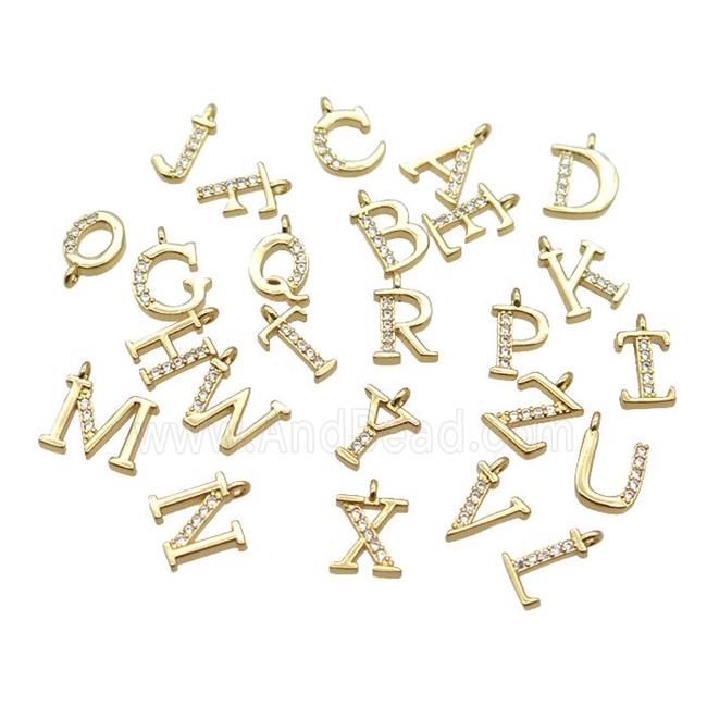 Copper Letter Pendant Pave Zircon Mix Alphabet Gold Plated