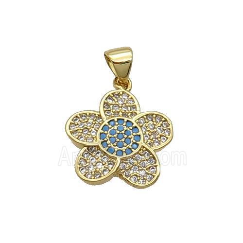 Copper Flower Pendant Pave Zircon Gold Plated