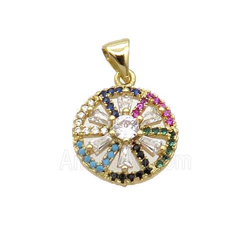 Copper Flower Pendant Pave Zircon Multicolor Gold Plated