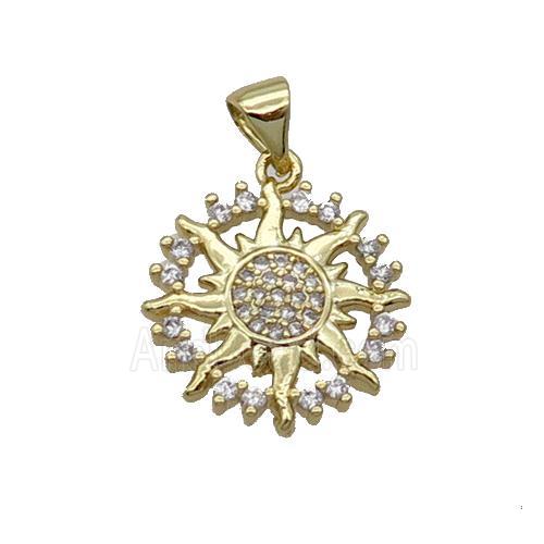 Copper Sun Pendant Pave Zircon Gold Plated