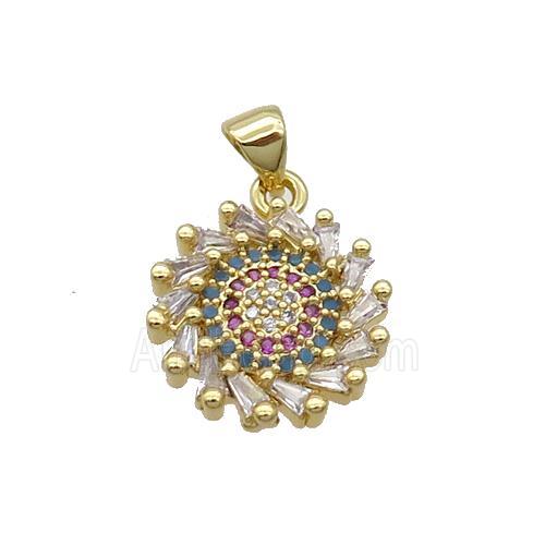 Copper Sunflower Pendant Pave Zircon Gold Plated