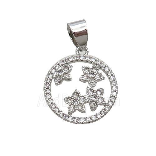 Copper Circle Pendant Pave Zircon Star Platinum Plated