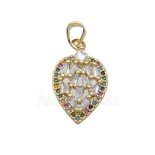 Copper Leaf Pendant Pave Zircon Gold Plated