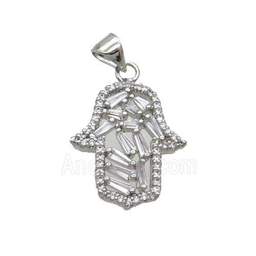 Copper Hamsahand Pendant Pave Zircon Platinum Plated