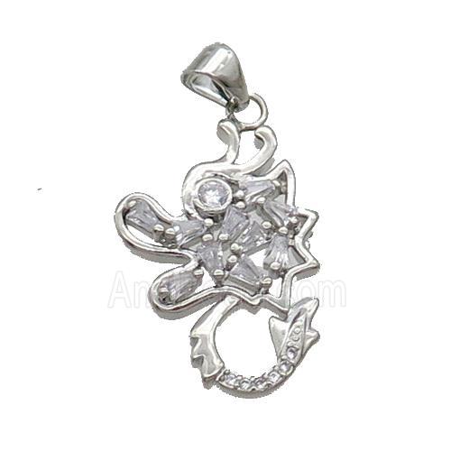 Copper Dragon Pendant Pave Zircon Platinum Plated