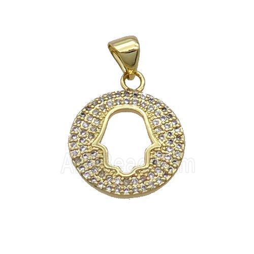 Copper Circle Pendant Pave Zircon Hand Gold Plated