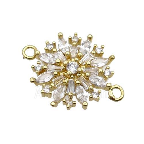 Copper Flower Connector Pave Zircon Gold Plated