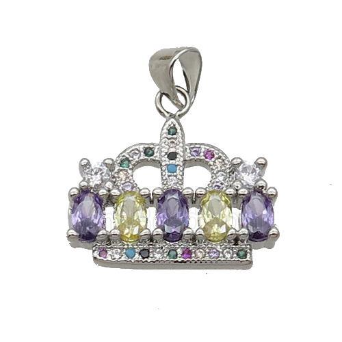 Copper Crown Pendant Pave Zircon Multicolor Platinum Plated