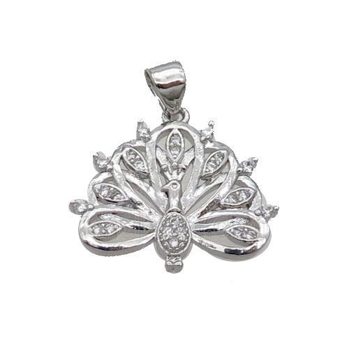 Copper Peacock Pendant Pave Zircon Platinum Plated