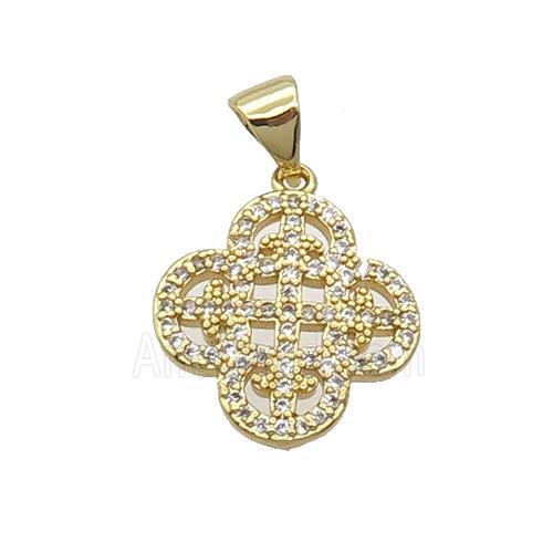 Copper Clover Pendant Pave Zircon Gold Plated