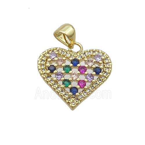 Copper Heart Pendant Pave Zircon Multicolor Gold Plated