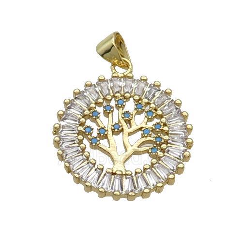 Copper Tree Pendant Pave Zircon Circle Gold Plated