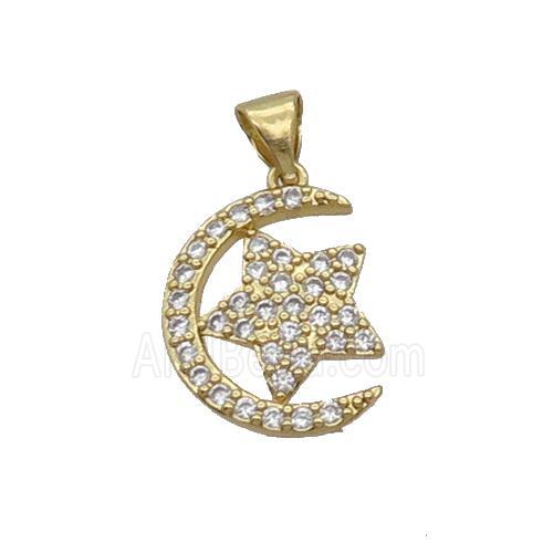 Copper Moon Pendant Pave Zircon Star Gold Plated