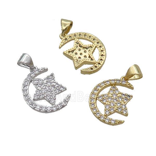 Copper Moon Pendant Pave Zircon Star Mixed