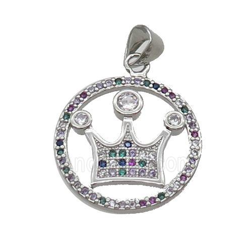 Copper Crown Pendant Pave Zircon Multicolor Circle Platinum Plated