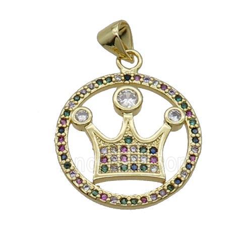 Copper Crown Pendant Pave Zircon Multicolor Circle Gold Plated