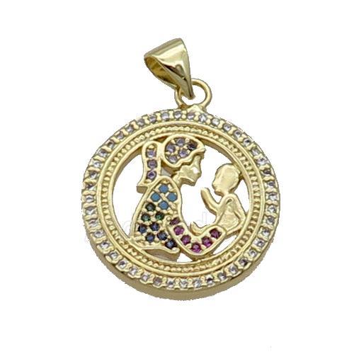 Copper Mother LoverBaby Pendant Pendant Pave Zircon Multicolor Gold Plated