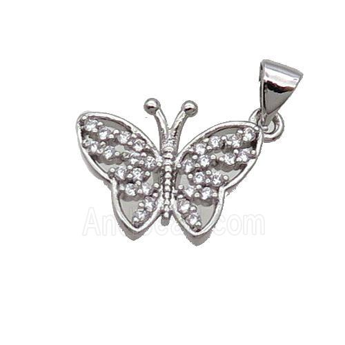 Copper Butterfly Pendant Pave Zircon Platinum Plated