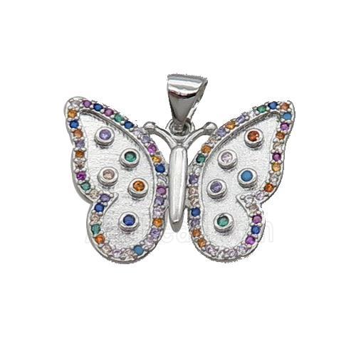 Copper Butterfly Pendant Pave Zircon Multicolor Platinum Plated