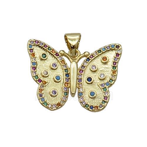 Copper Butterfly Pendant Pave Zircon Multicolor Gold Plated