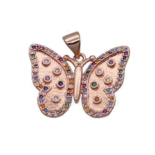 Copper Butterfly Pendant Pave Zircon Multicolor Rose Gold