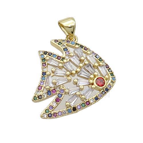 Copper Goldfish Pendant Pave Zircon Multicolor Gold Plated