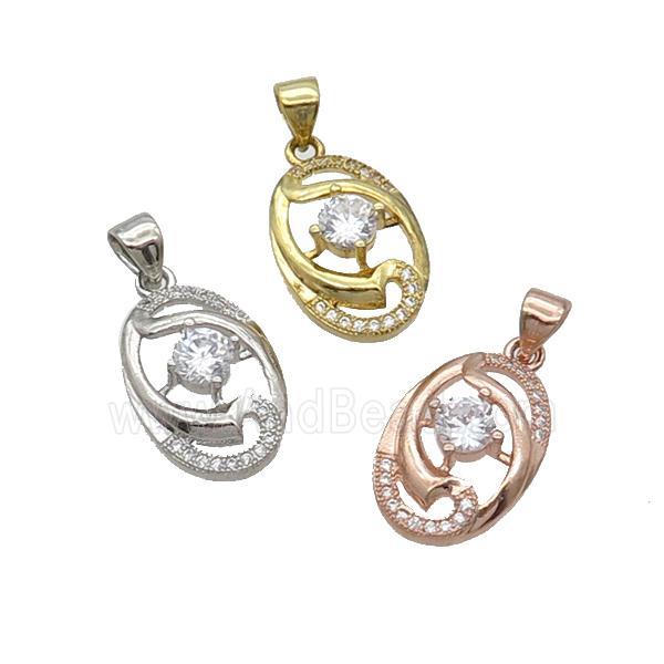 Copper Oval Pendant Pave Zircon Mixed