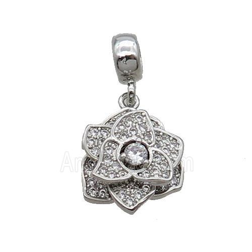 Copper Roseflower Pendant Pave Zircon Platinum Plated