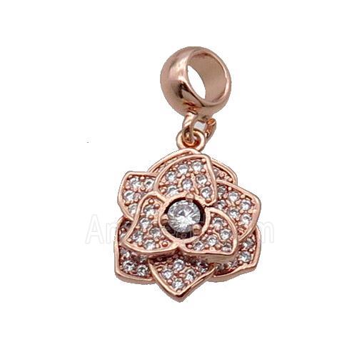 Copper Roseflower Pendant Pave Zircon Rose Gold