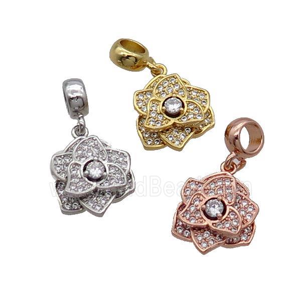 Copper Roseflower Pendant Pave Zircon Mixed