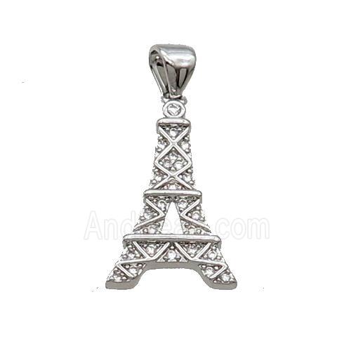 Copper Eiffel Tower Pendant Pave Zircon Platinum Plated