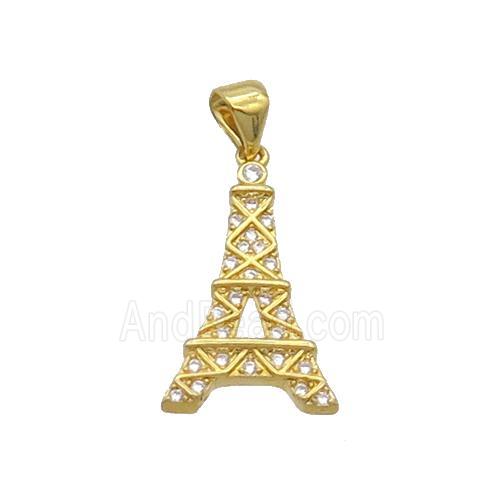 Copper Eiffel Tower Pendant Pave Zircon Gold Plated