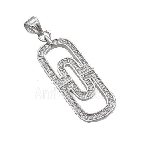 Copper Rectangle Pendant Pave Zircon Platinum Plated