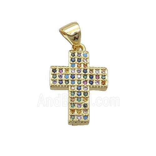 Copper Cross Pendant Pave Zircon Multicolor Gold Plated